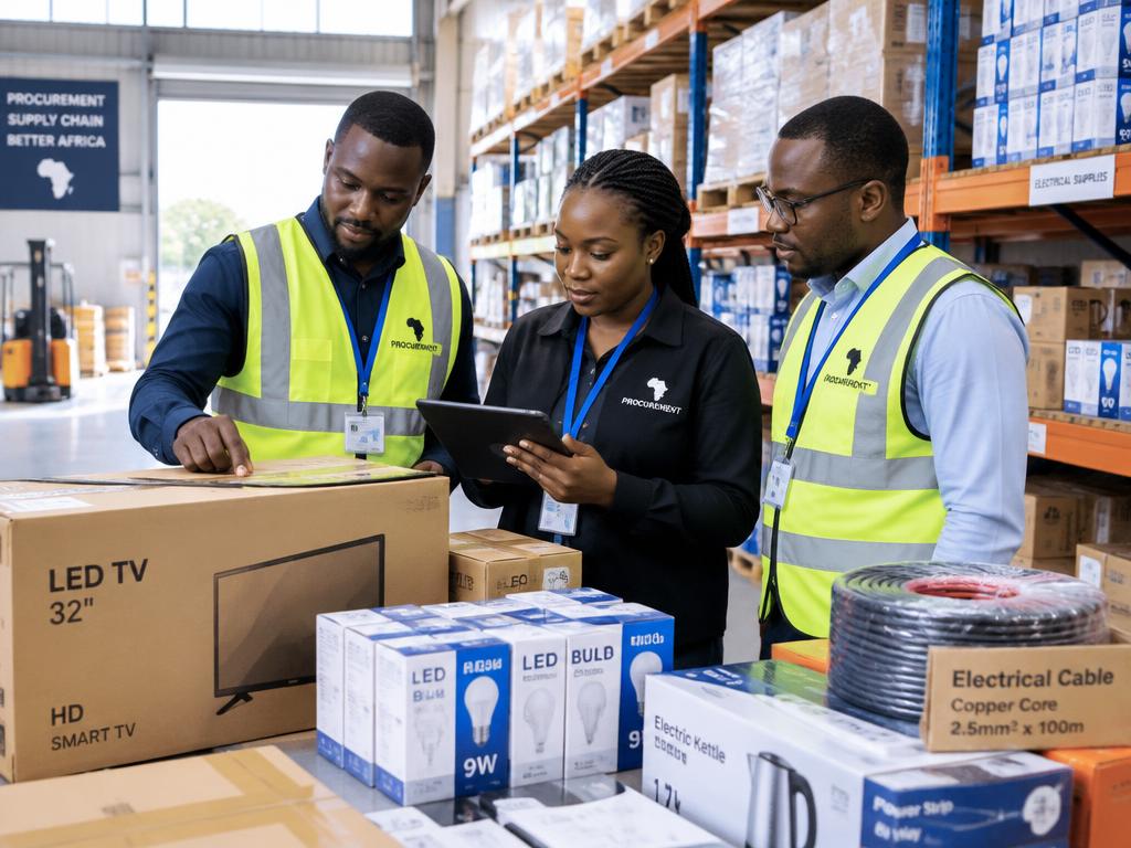Procurement team checking supplies in a warehouse